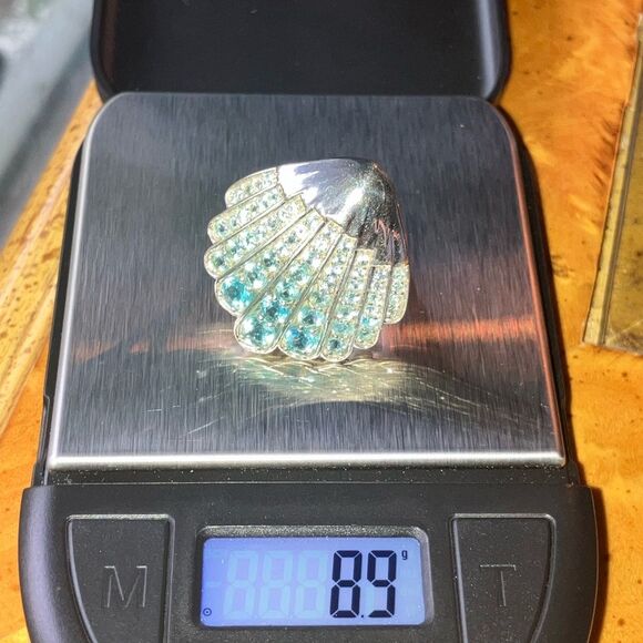 Natural Blue Apatite Sterling Silver Seashell Cocktail Ring Size 6 - Picture 9 of 9